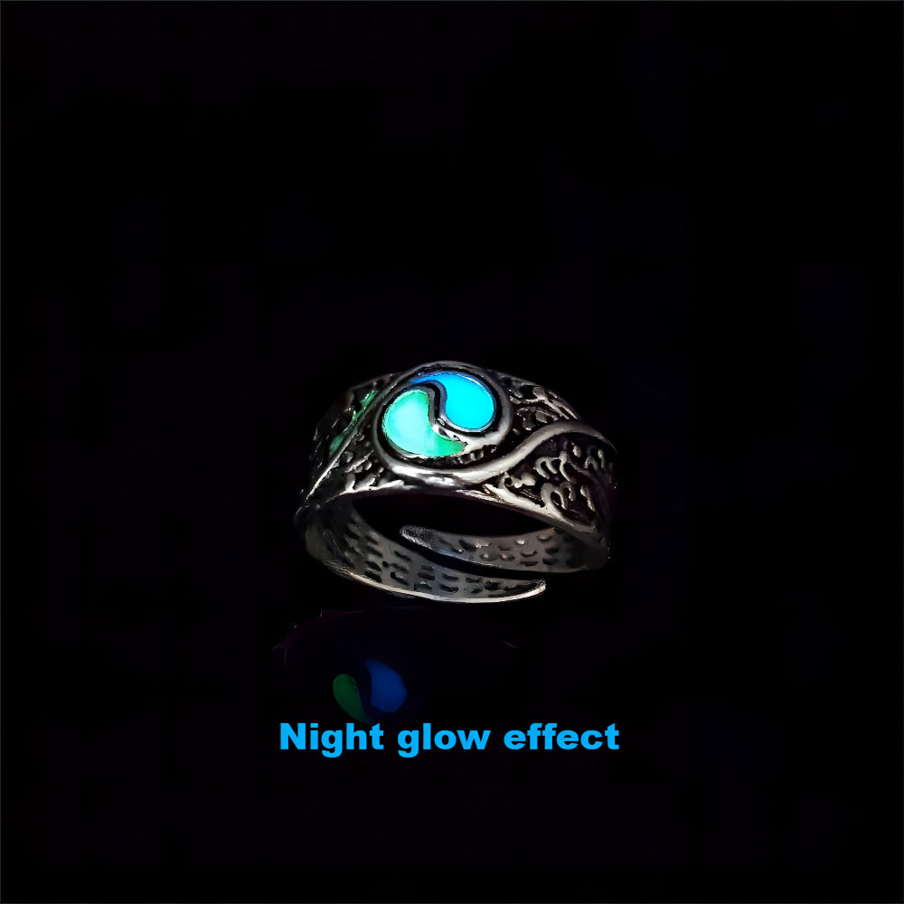 Wholesale  Retro Taiji  Luminous Ring Relief Tide Pattern Wind  Open Zinc Alloy Ring