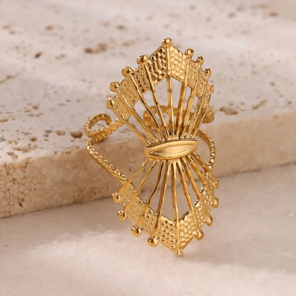 Wholesale Gold Stainless Steel Fashionable Lip-Shaped Flower Ring
