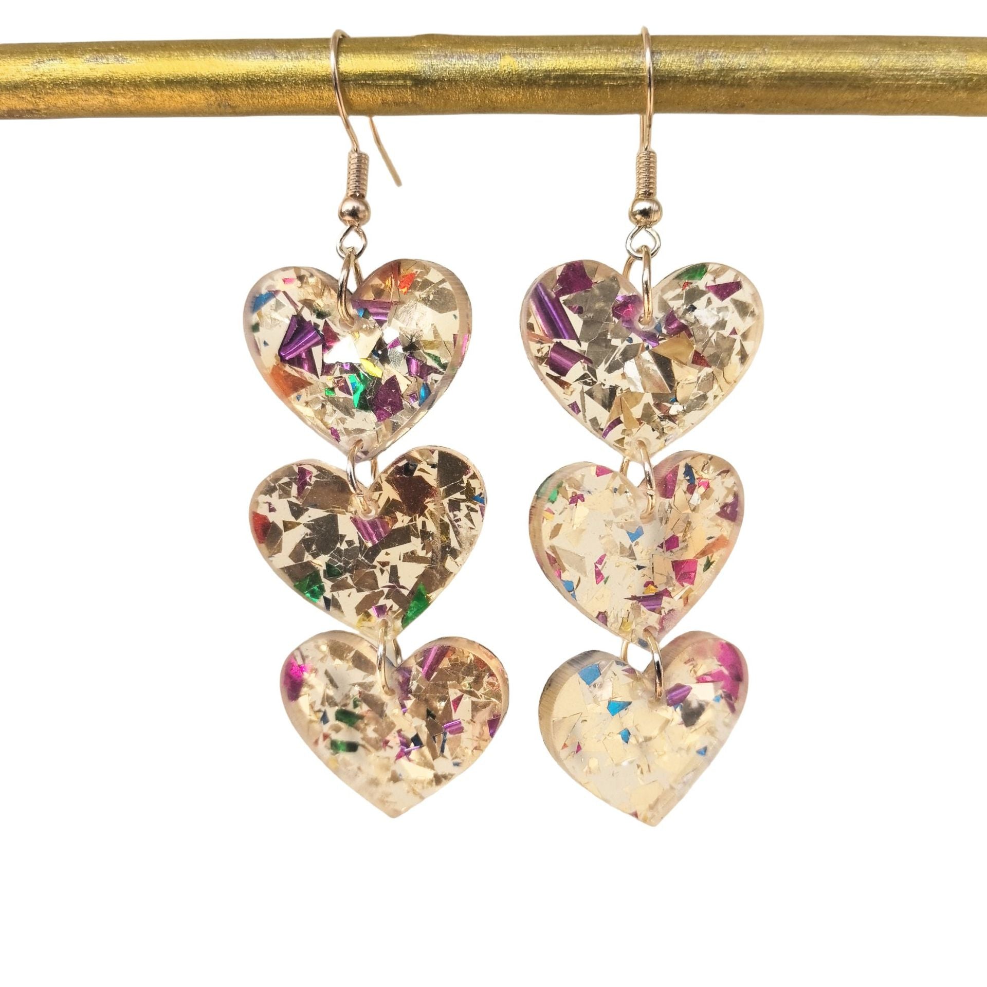 Wholesale Acrylic sequin asymmetrical heart-shaped triple personality simple retro earrings