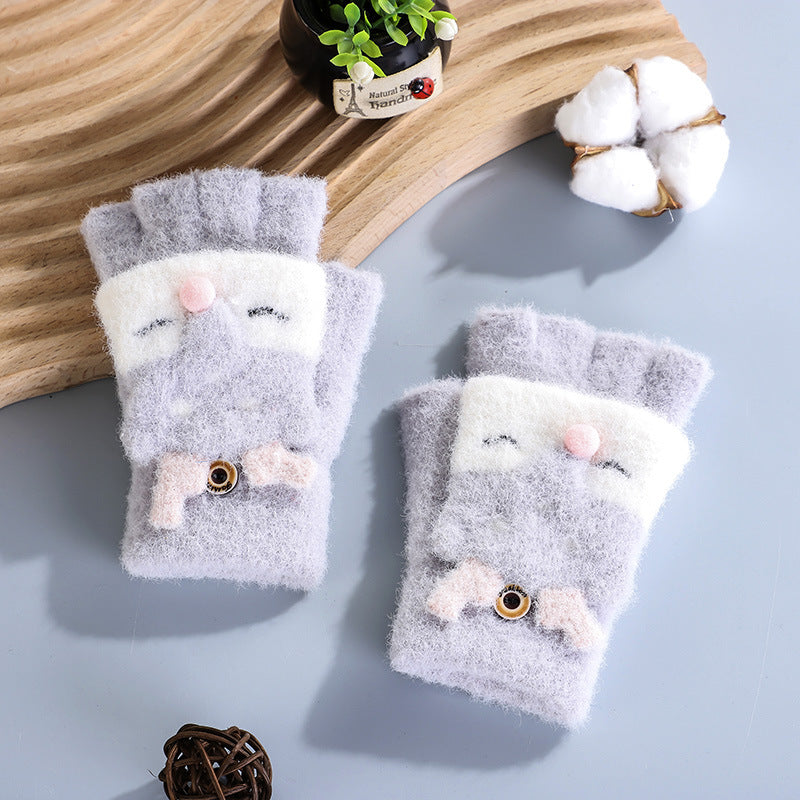 Wholesale Winter Children's Half-finger Flip Open Finger Half Warm Gloves