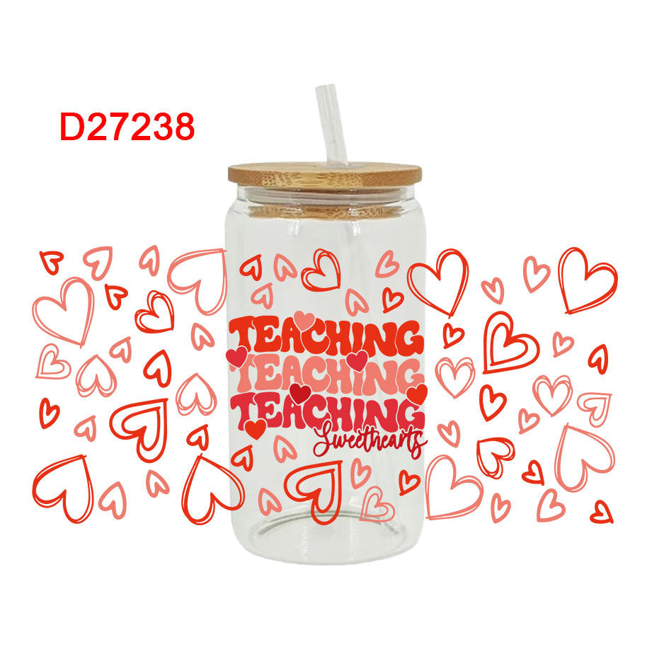Wholesale Cartoon Cute Pink Valentine' s Day Heart 16oz Cup UV DTF Wraps