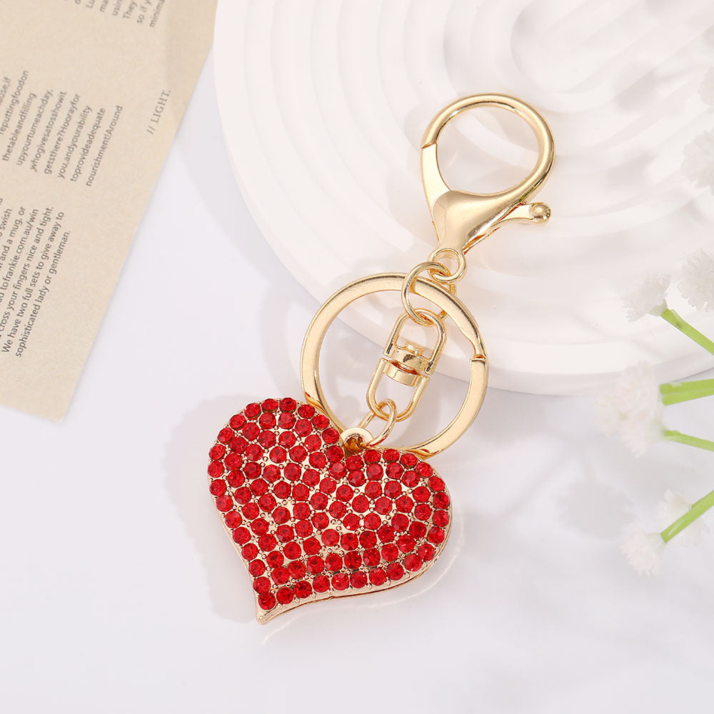 Wholesale Pink and Red Full Diamond Peach Heart Metal Keychain