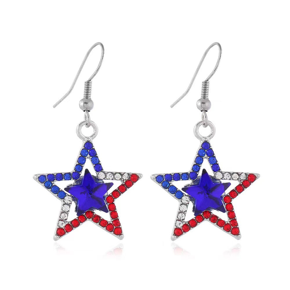 Wholesale American Independent Daily Diamond Pentagon Zinc Alloy Earrings