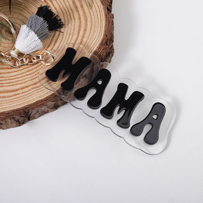 Wholesale  Acrylic MAMA Three-layer Tassel Charm Keychain Key