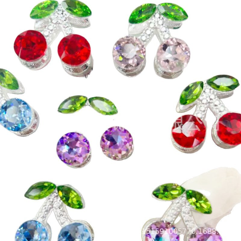 Wholesale 20pcs Double-sided three-dimensional alloy cherry-shaped rhinestone 3D Crystal Beads