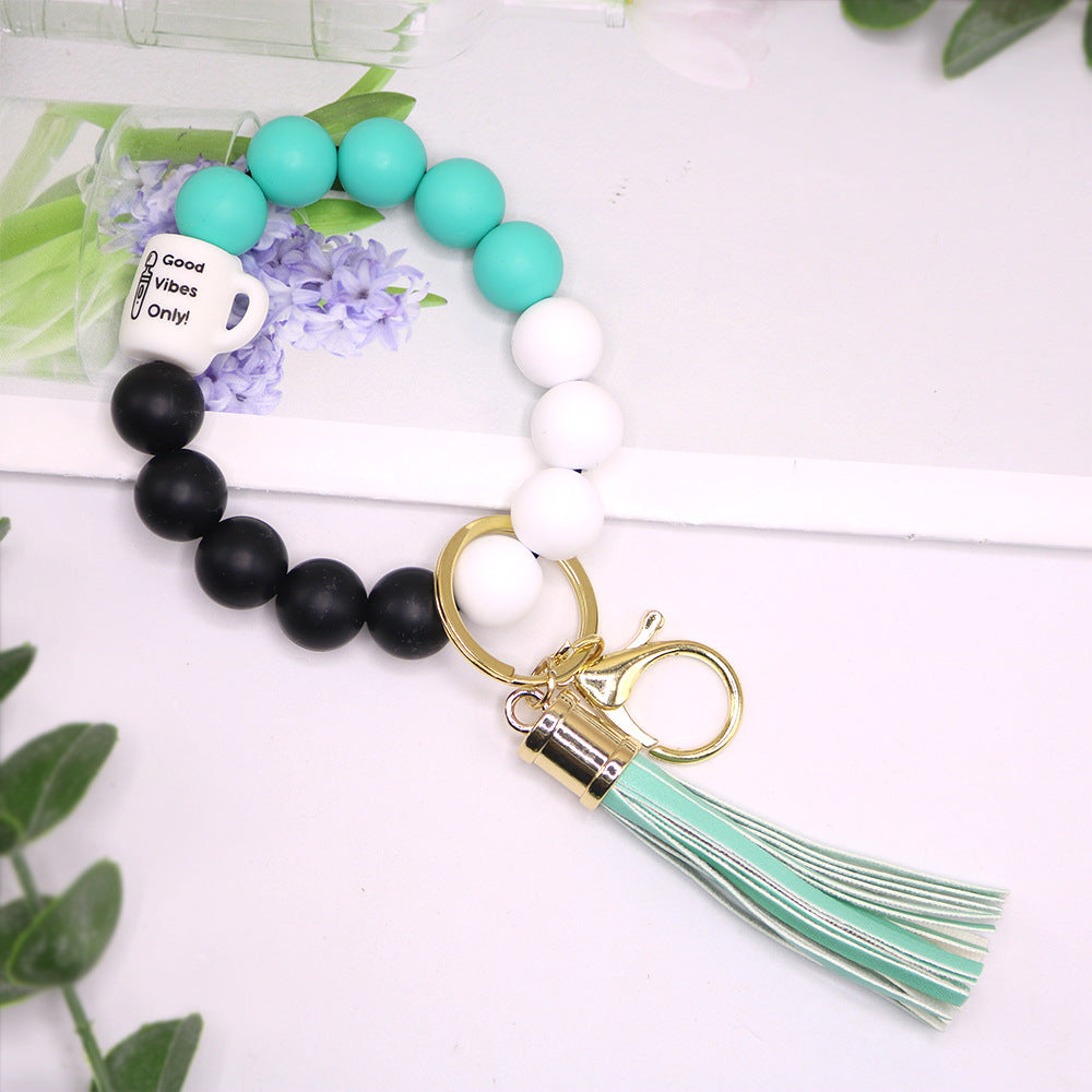Wholesale MoM Coffee Cup Silicone Beaded Wrist Keychain
