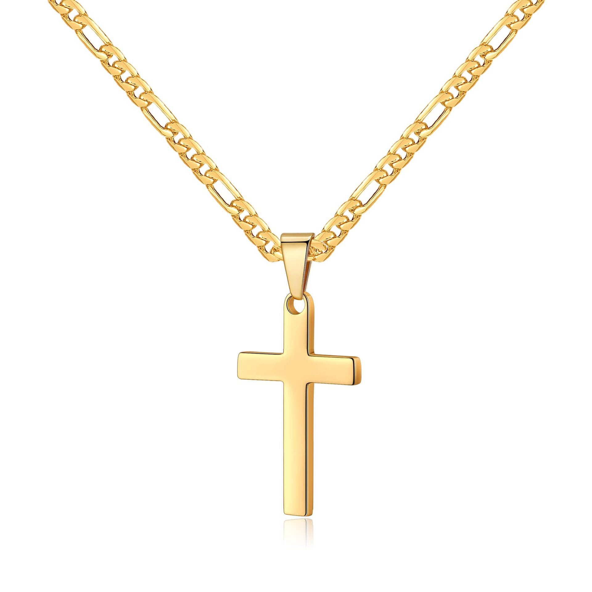 Wholesale Gold Plated Stainless Steel Cross Necklace Men's Figaro Chain