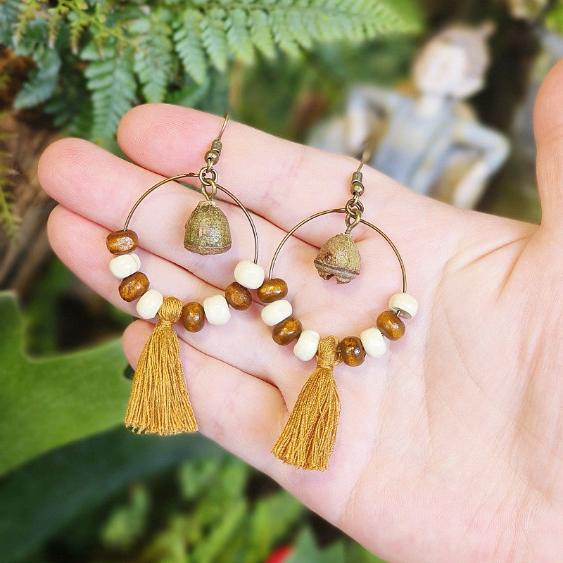 Wholesale Retro Real Fruit Exaggerated Large Hoop Hanging Wooden Beads Earrings