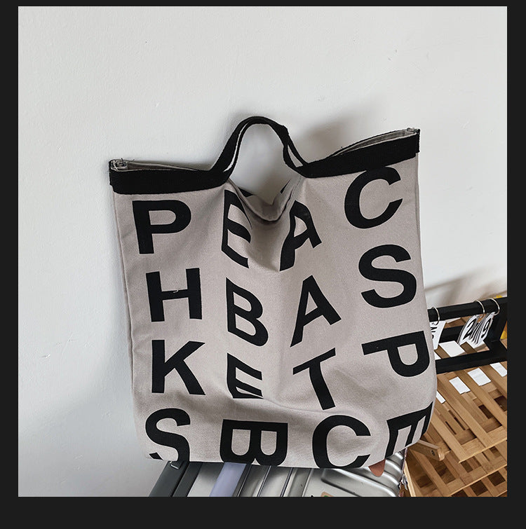 Wholesale Simple Letter Canvas Large Capacity Handbag