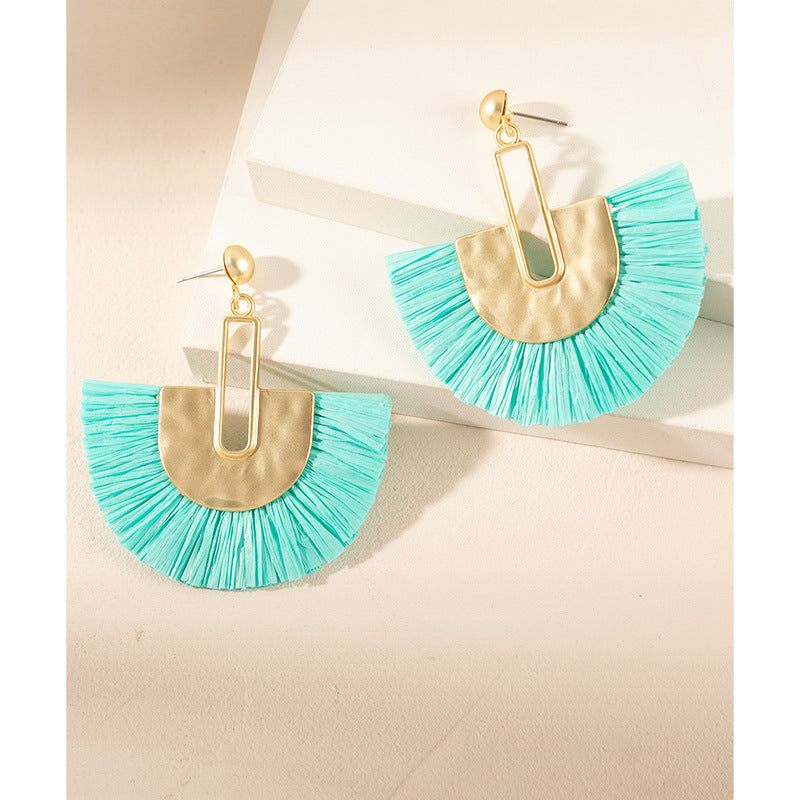 Wholesale Tassel Braided Raffia Earrings