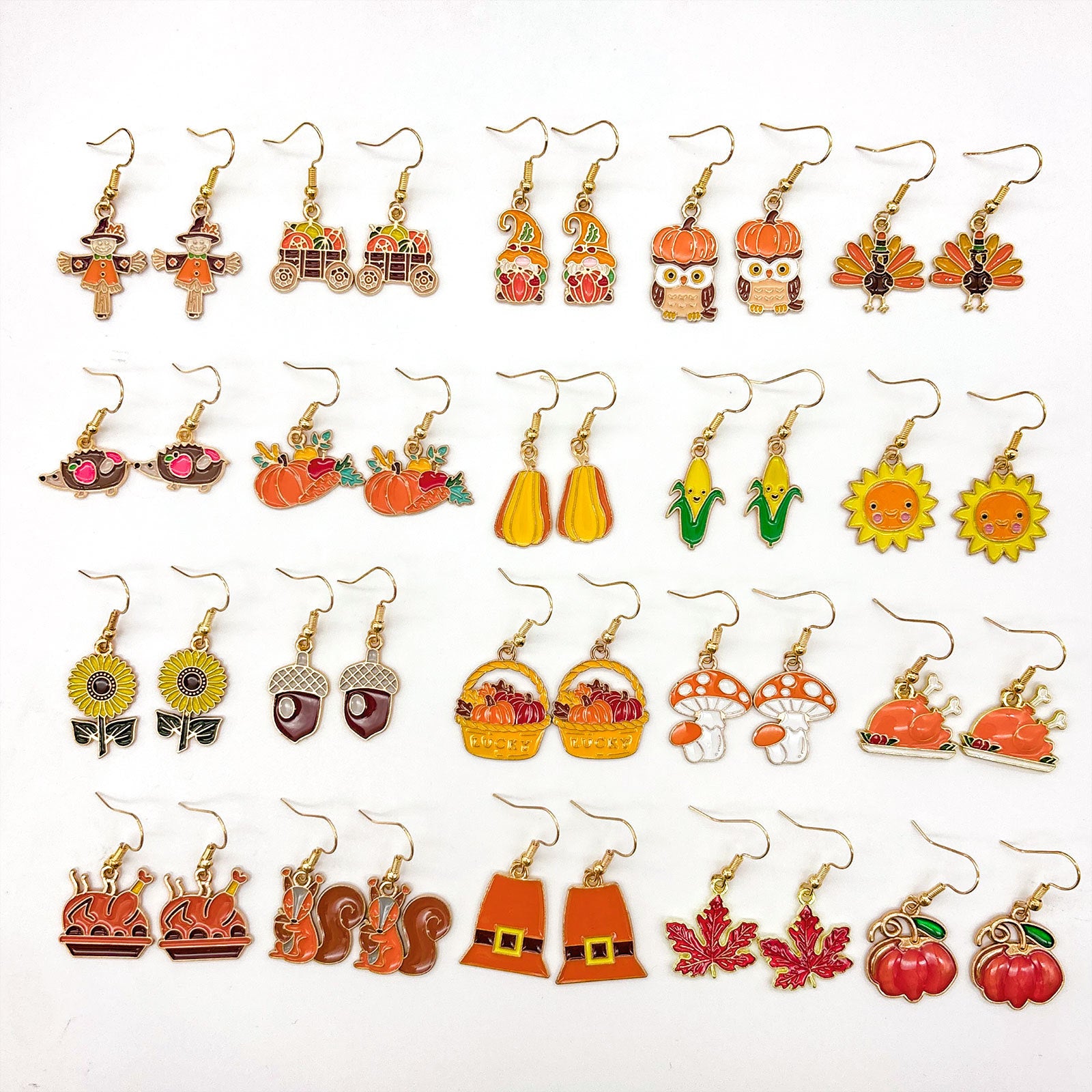 Wholesale Thanksgiving Earrings With Cartoon  Maple Leaf Sunflower Pumpkin Design Zinc Alloy Fall Harvest Jewelry Accessory For Parties