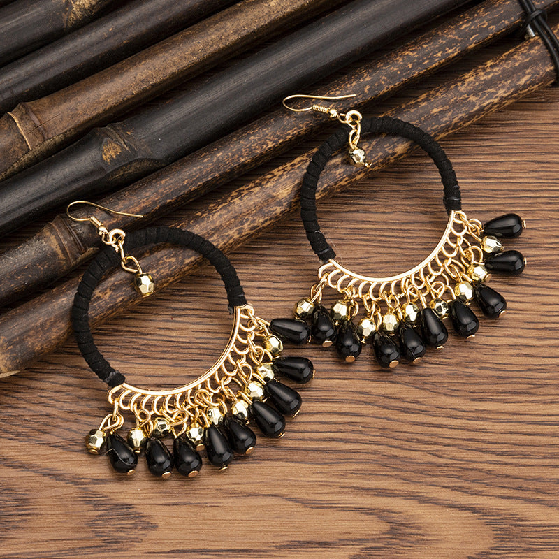 Wholesale Rice Bead Handmade Woven Tassel Earrings