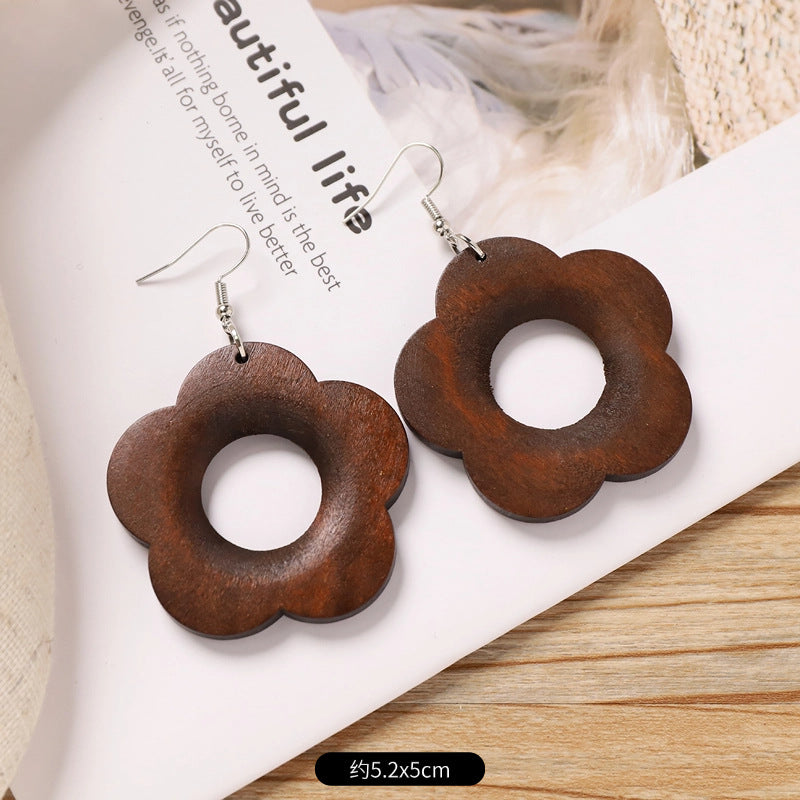 Wholesale Retro wooden exaggerated earrings Chinese ethnic style