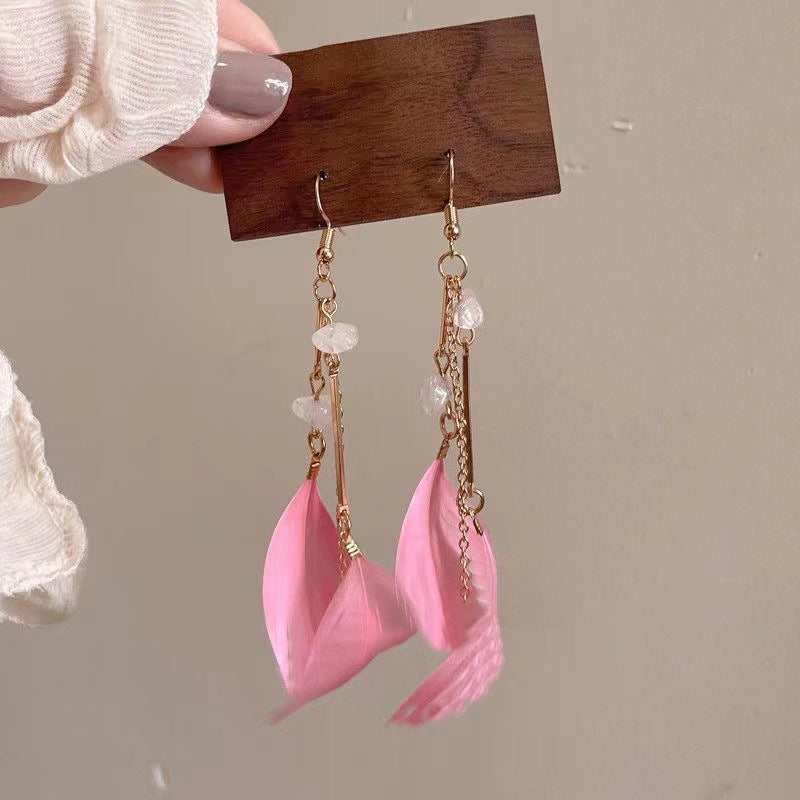 Wholesale Ethnic retro long multi-color holiday feather beaded circle earrings