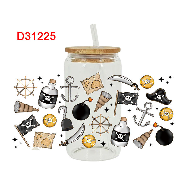 Wholesale Colorful Skull Finger Body  16oz Cup UV DTF Wraps