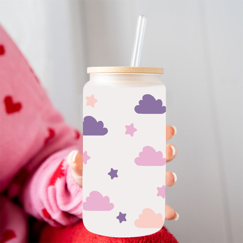 Wholesale Colorful clouds rainbow stars 16oz Cup UV DTF Wraps
