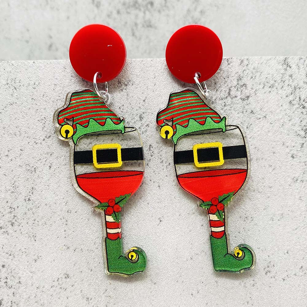 Wholesale Creative Santa Hat Red Wine Glass Colored Light Acrylic Earrings
