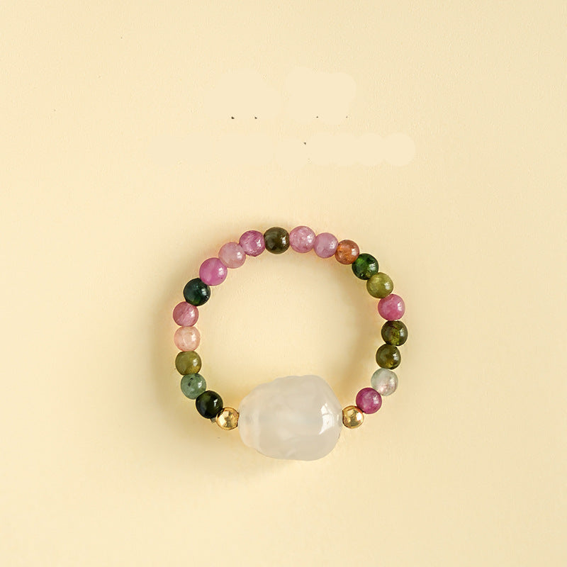 Wholesale Natural South Red Jade Agate Pearl Garnet Amethyst Ring