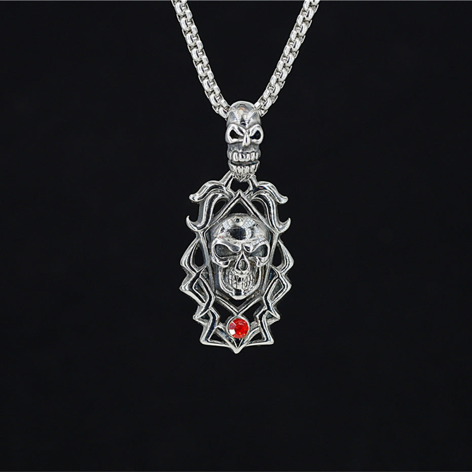 Wholesale Diamond Skull Pendant Titanium Steel Men' s Necklace Hip Hop