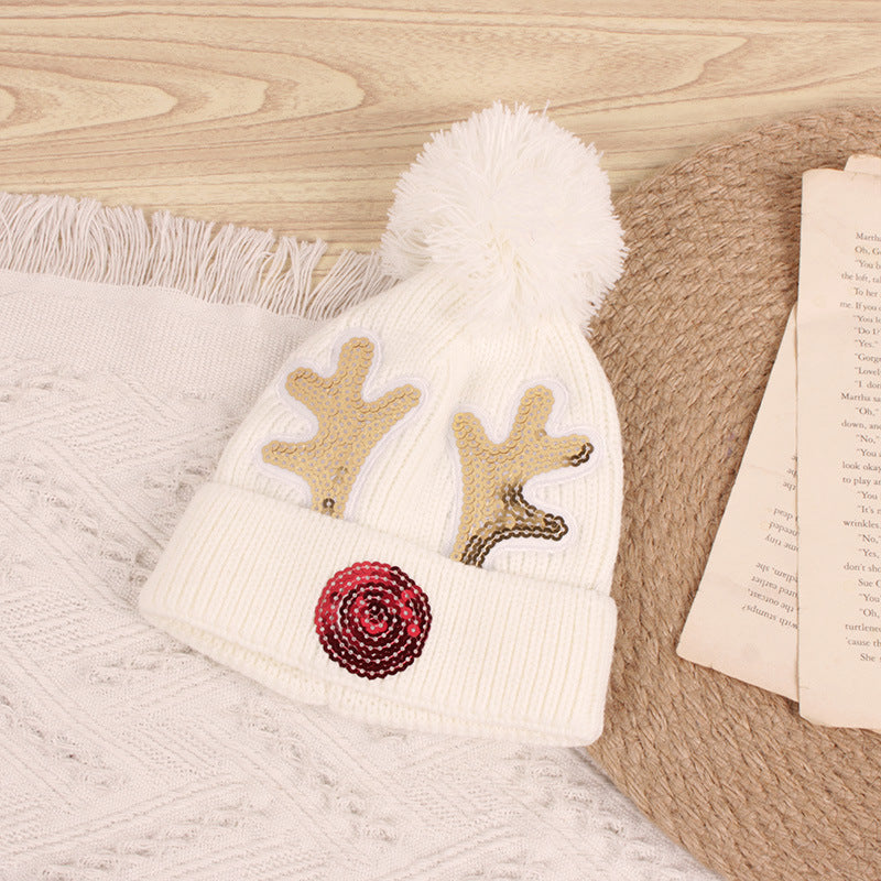 Wholesale Acrylic Cartoon Sequins Cute Christmas Antlers Kids Knitted Hat