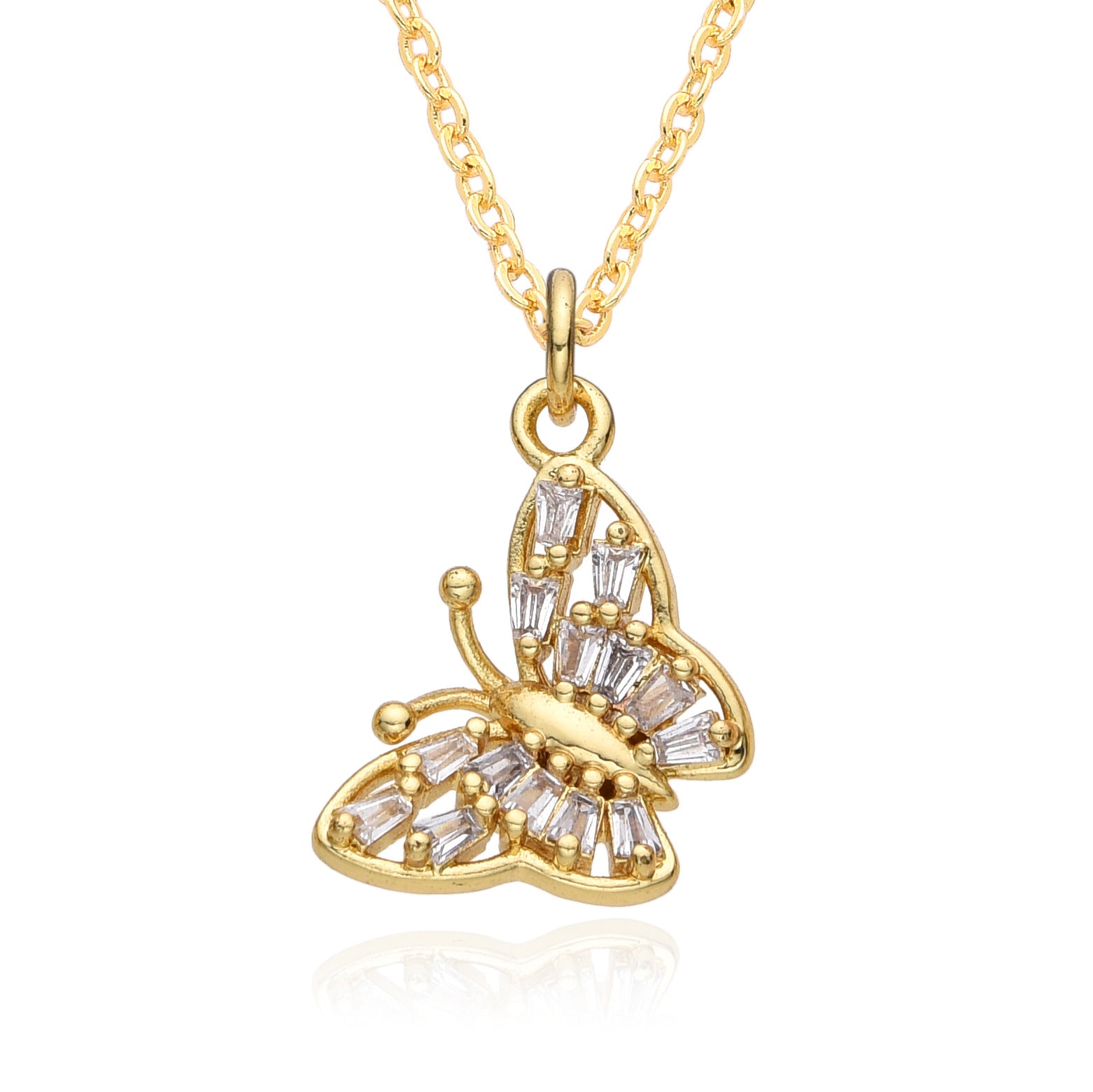 Wholesale Copper Gold Plated Micro-paved Butterfly Pattern Necklace