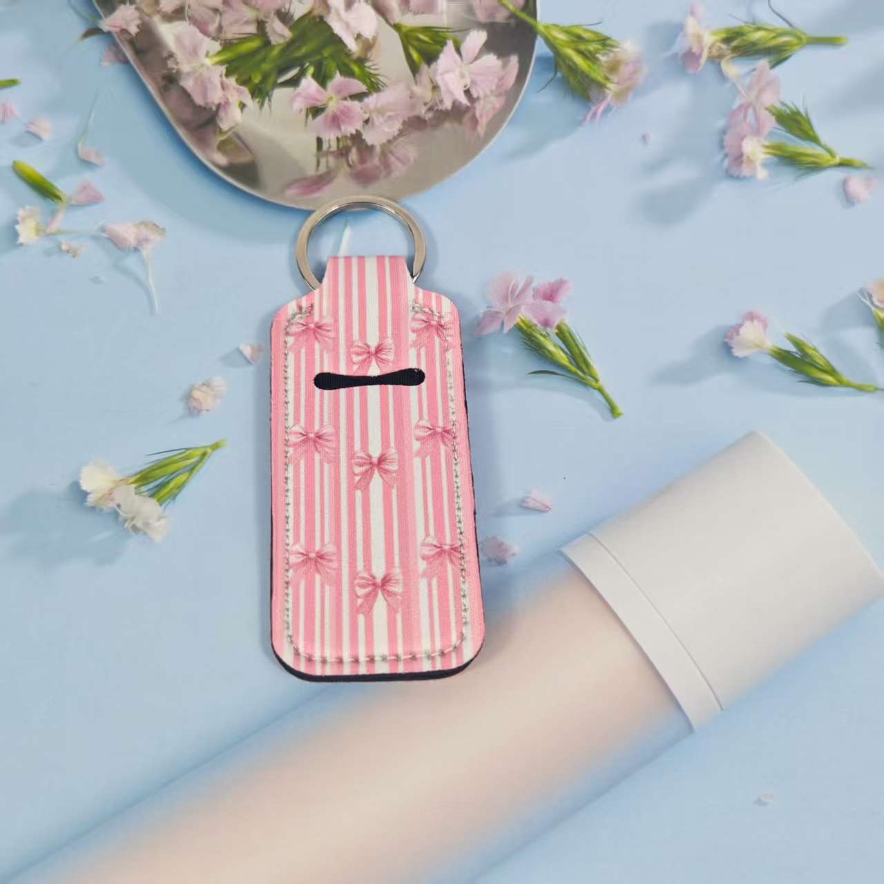 Wholesale Printed sunflower women' s lipstick bag Chapstick Holder keychain