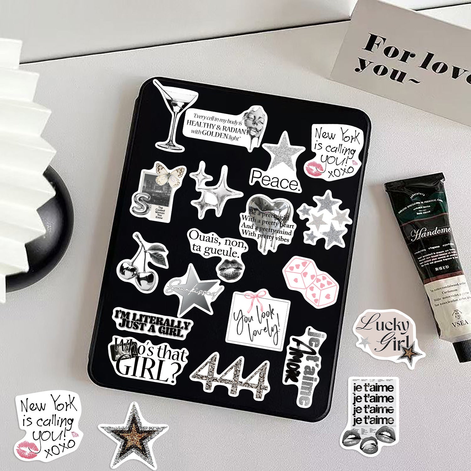 Wholesale 50pcs Silver Lucky Girl Graffiti Waterproof Vinyl Stickers