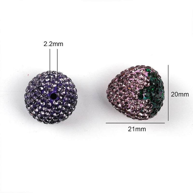Wholesale 20pcs Strawberry Clay Rhinestone Ball Through Hole Bead
