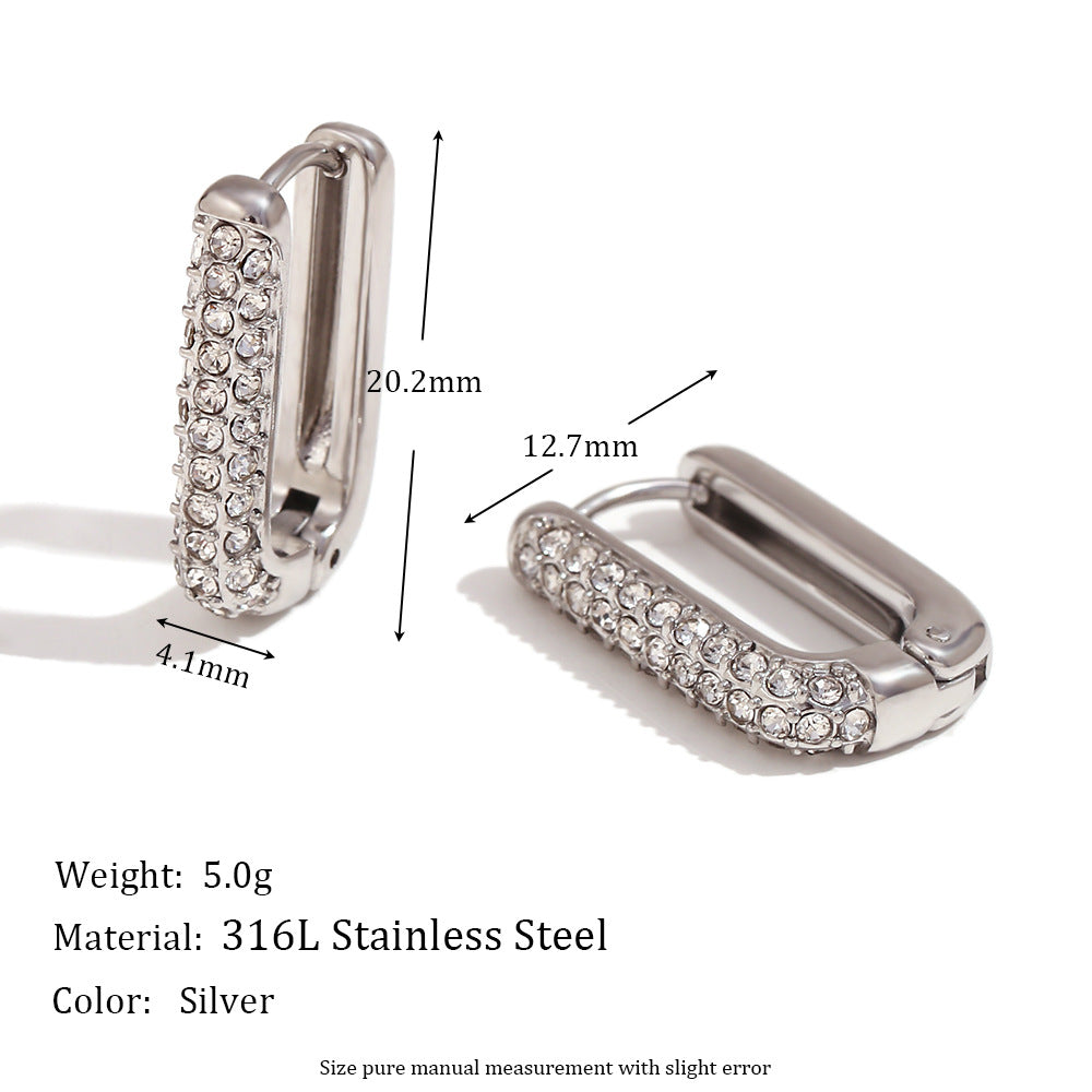 Wholesale Gold micro-inlaid geometric hollow crescent Stainless Steel Earrings