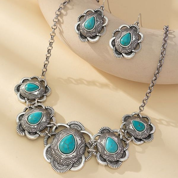 Wholesale Green necklace and earrings jewelry set Western style
