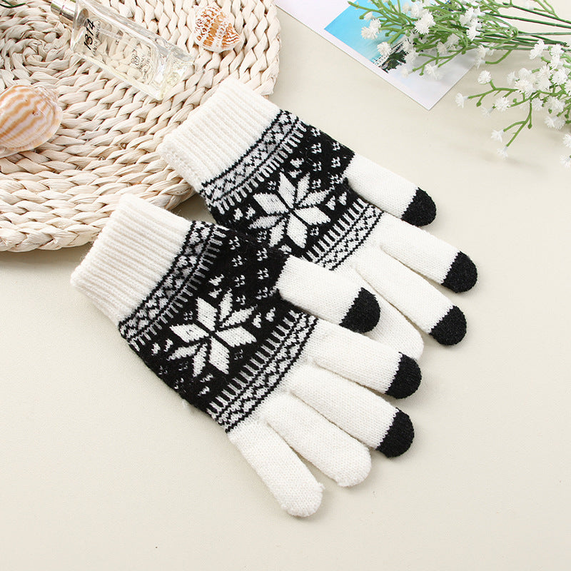 Wholesale Christmas Snowflake Touch Screen Knitted Thickened Gloves