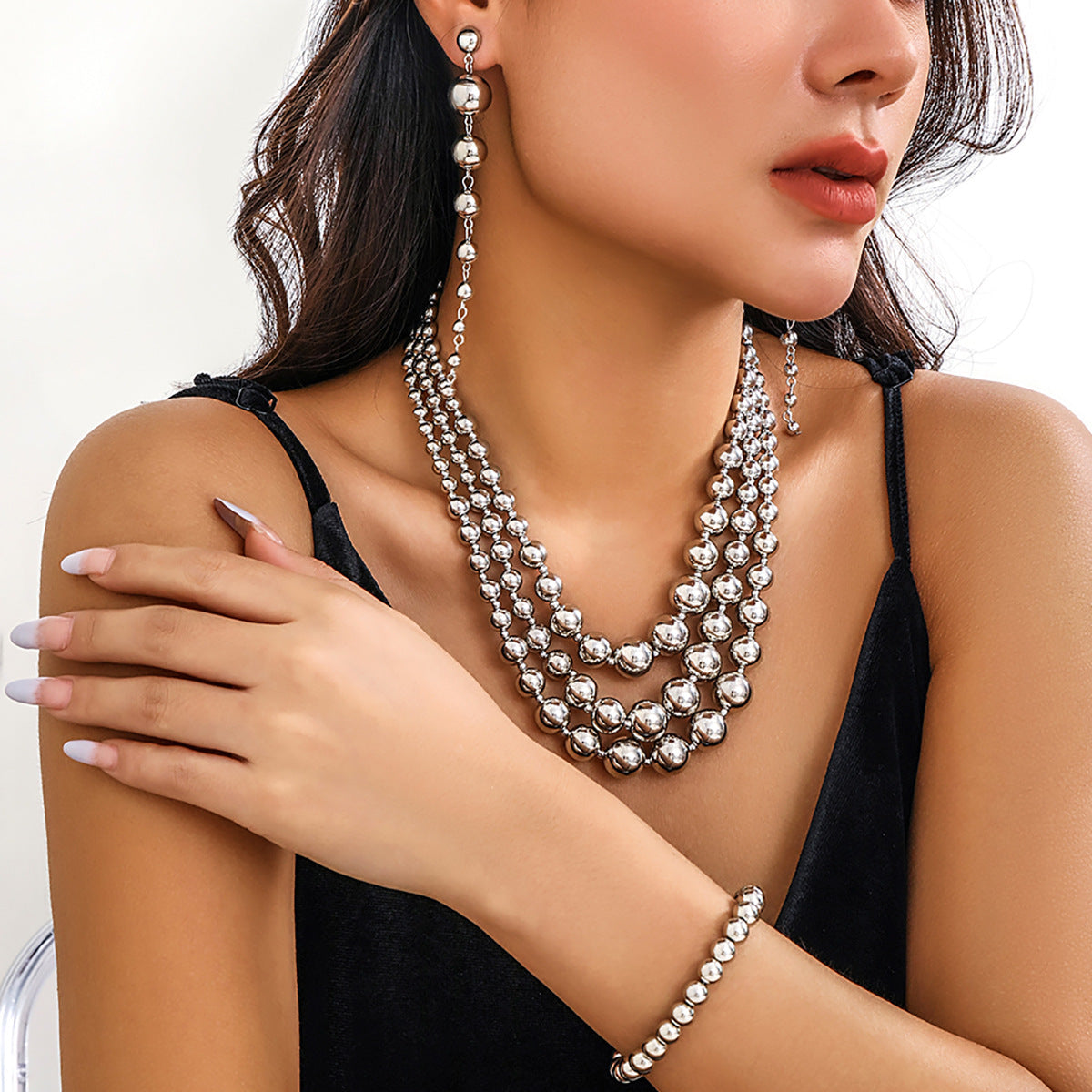 Wholesale Multi-layer Tassel Beaded Metal Bracelet Set