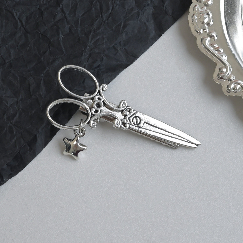 Wholesale personality scissors hairpin leaves star pendant hair clip