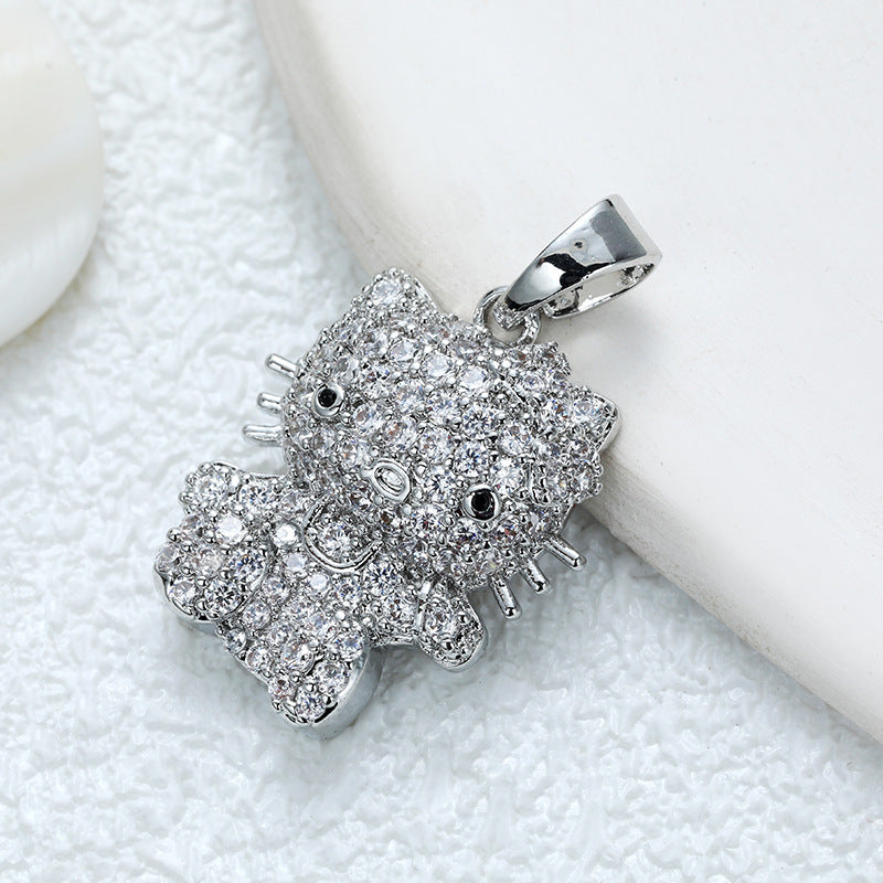 Wholesale Temperament All-match Titanium Steel Red Panda Animal Copper Plated Real Gold Micro-Inlaid Zircon Necklace Pendant