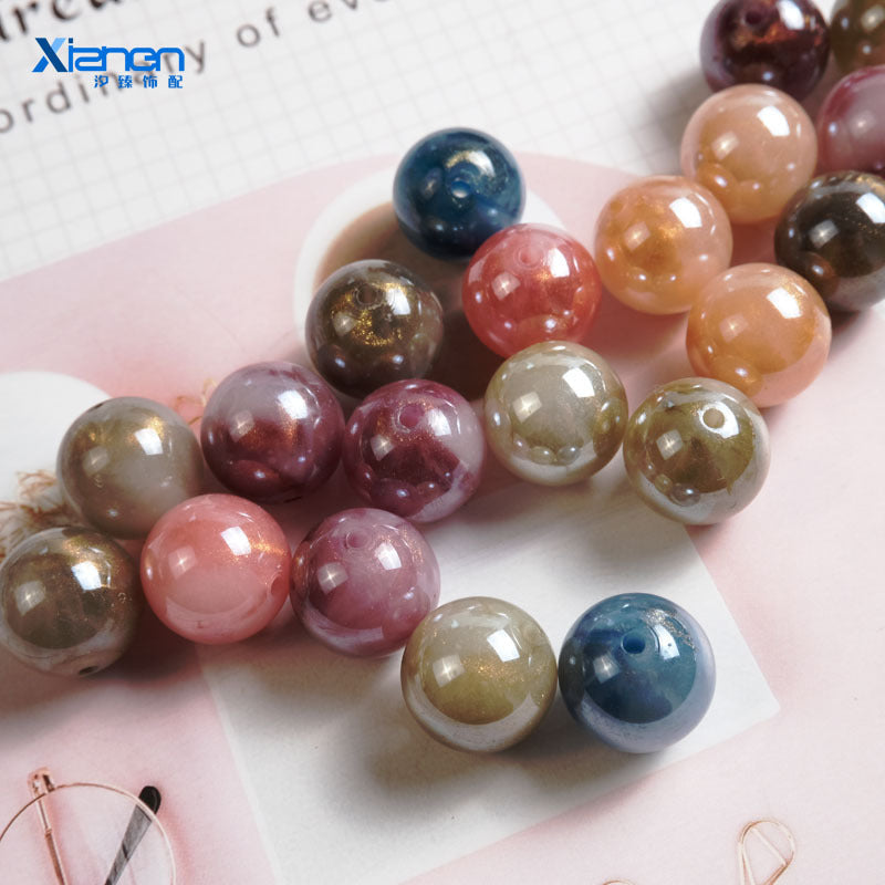 Wholesale 100PCS/PACK Gilt Two-color Straight Hole Imitation Agate Color Acrylic Beads