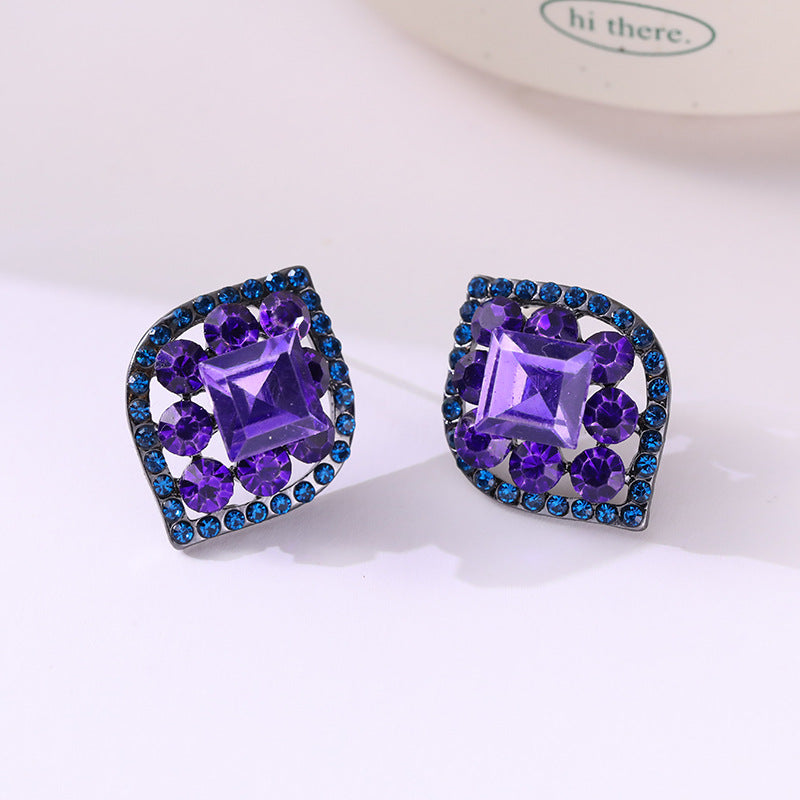 Wholesale S925 Silver Needle Inlaid Zirconia Diamond Purple Stud Earrings