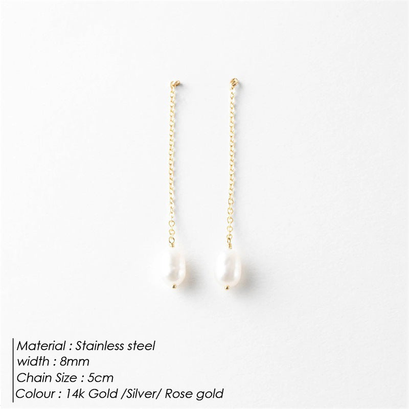 Wholesale Pearl Long Length Stainless Steel Earrings