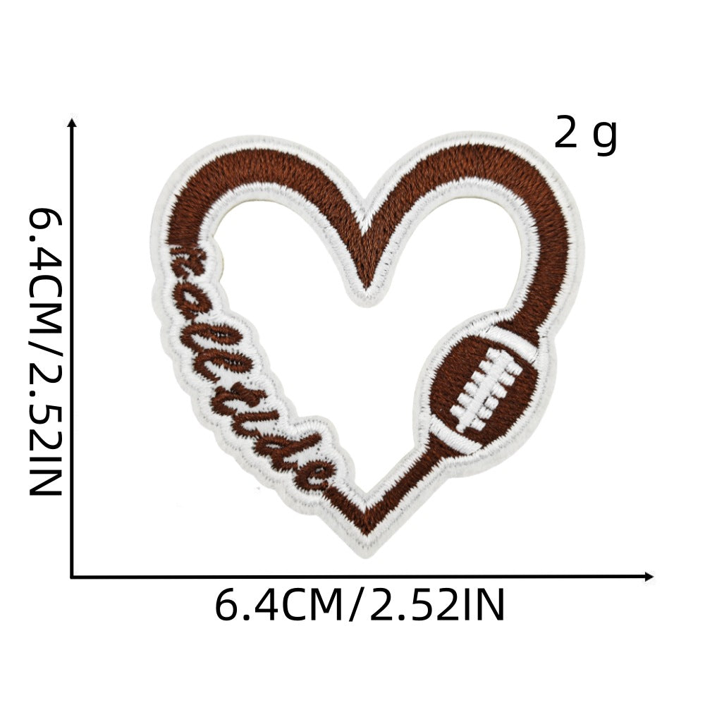 Wholesale Heart Shaped Sports Embroidered Patch Cartoon Soccer Basketball Bowling Design Polyester Thread Hat Decorative Accessory Fashion Craft Supply