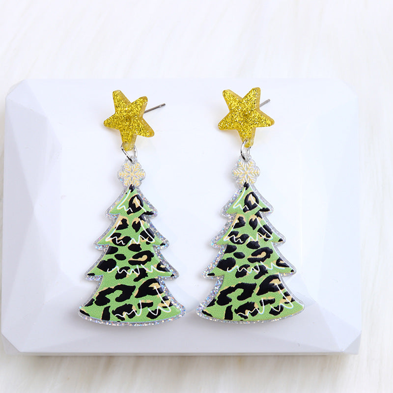 Wholesale Christmas Leopard Print Christmas Tree Acrylic Earrings