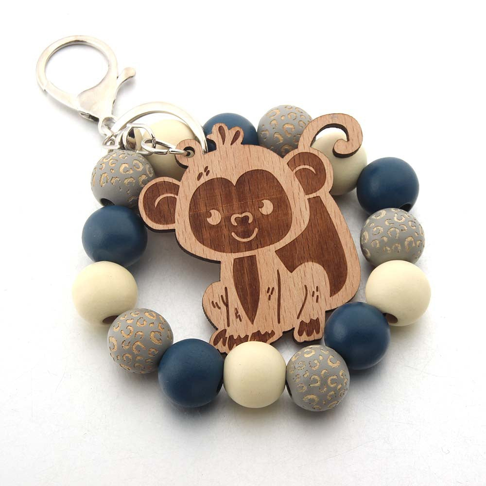 Wholesale Wooden Beads Lips Print Cartoon Elephant Highland Cattle Wrist Keychain