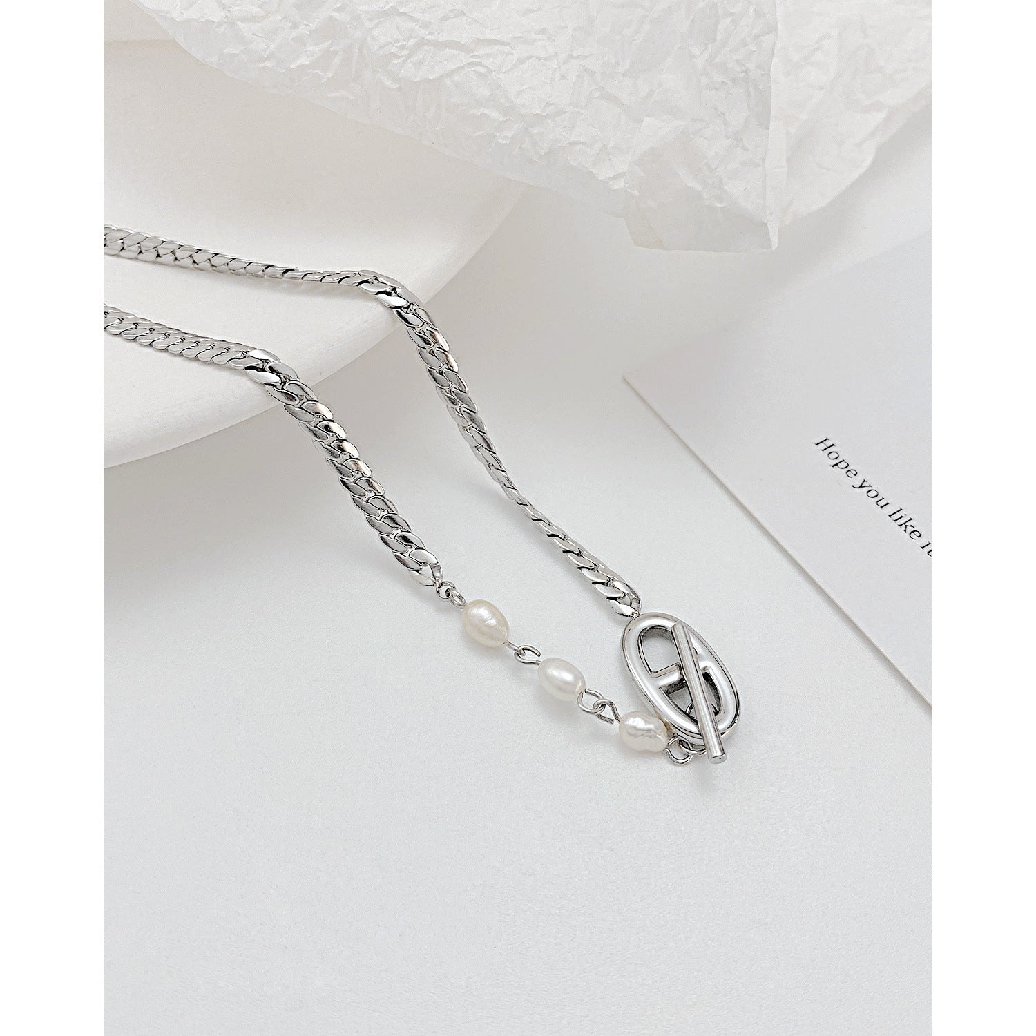 Wholesale OT Buckle Titanium Steel Pearl Necklace Clavicle Chain