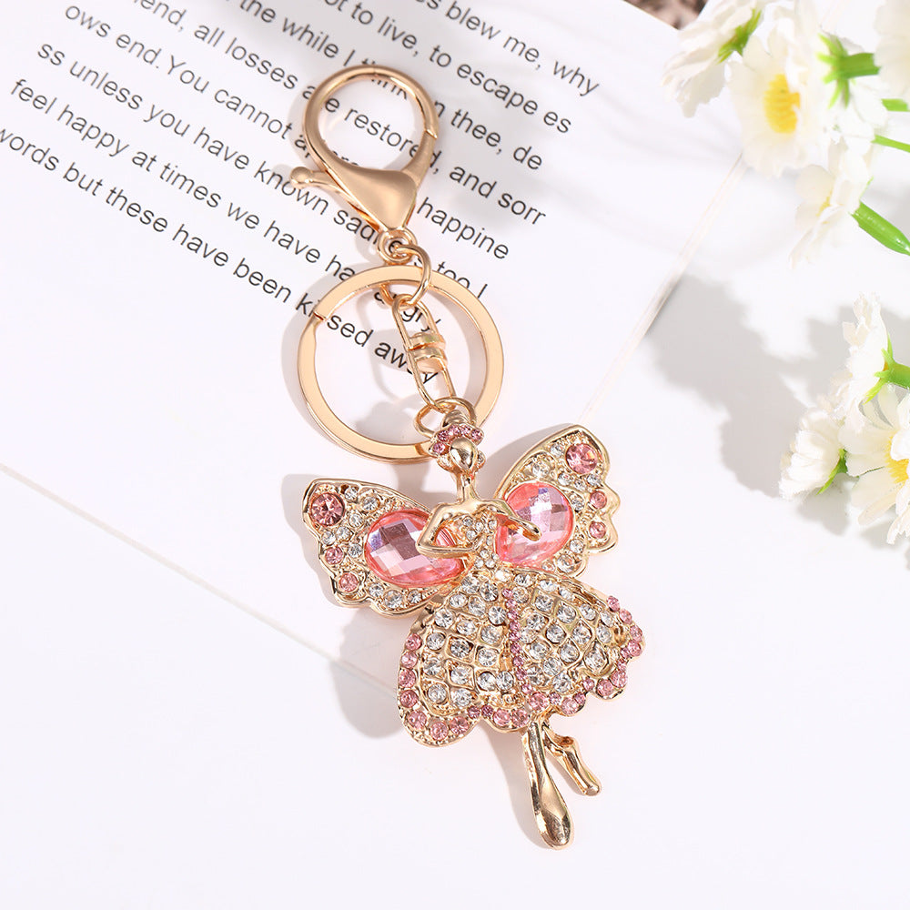 Wholesale Spread Butterfly with Water Diamond Metal Keychain