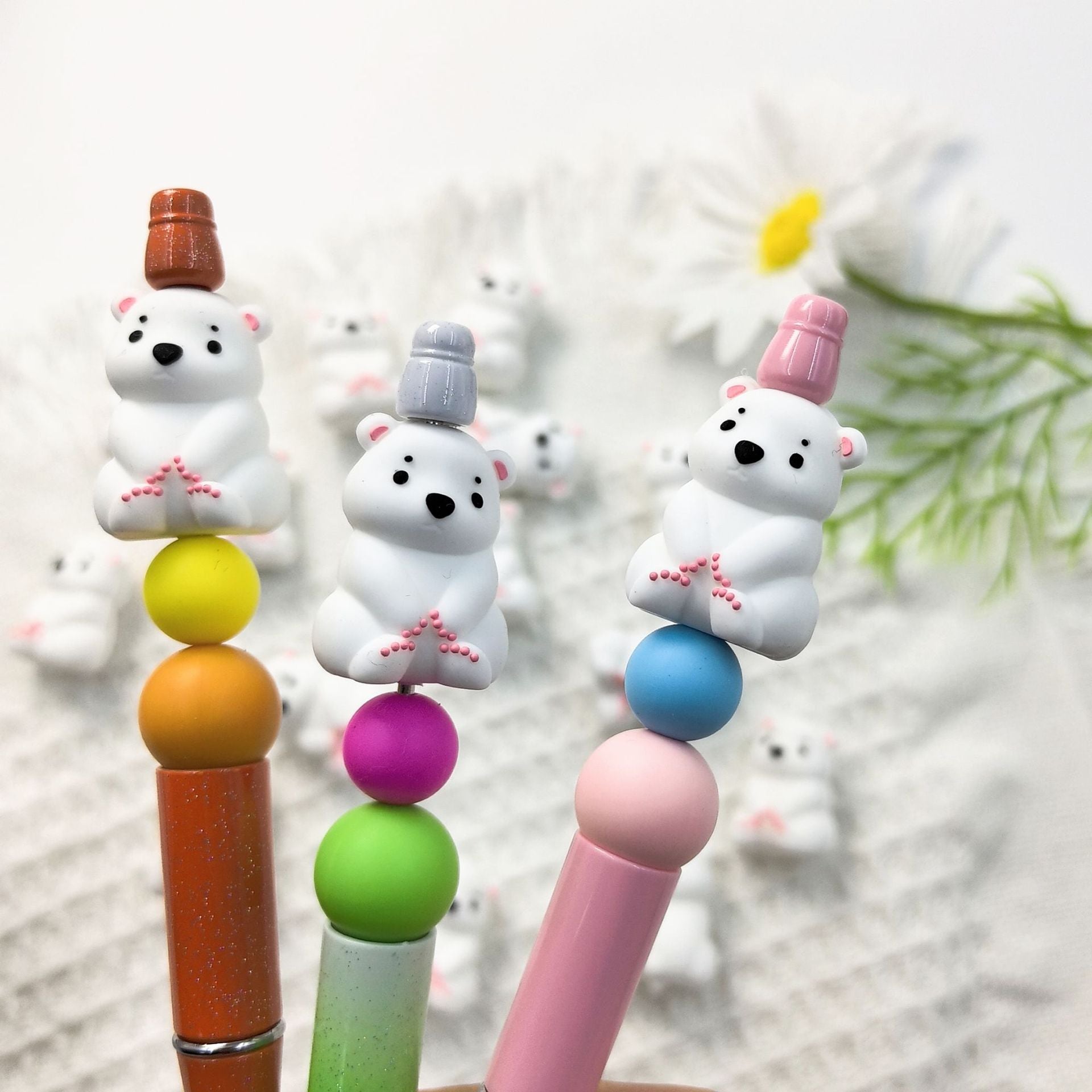 Wholesale 10pcs 3DThree-dimensional Silicone Cute Cartoon White Bear DIY Beads
