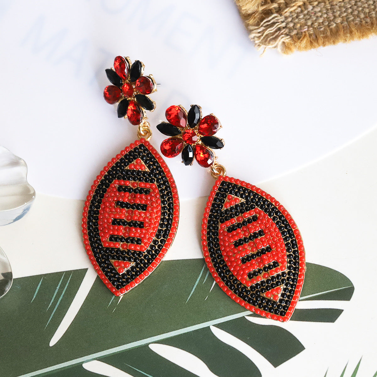 Wholesale Rugby Alloy Rice Beads with Diamond Earrings
