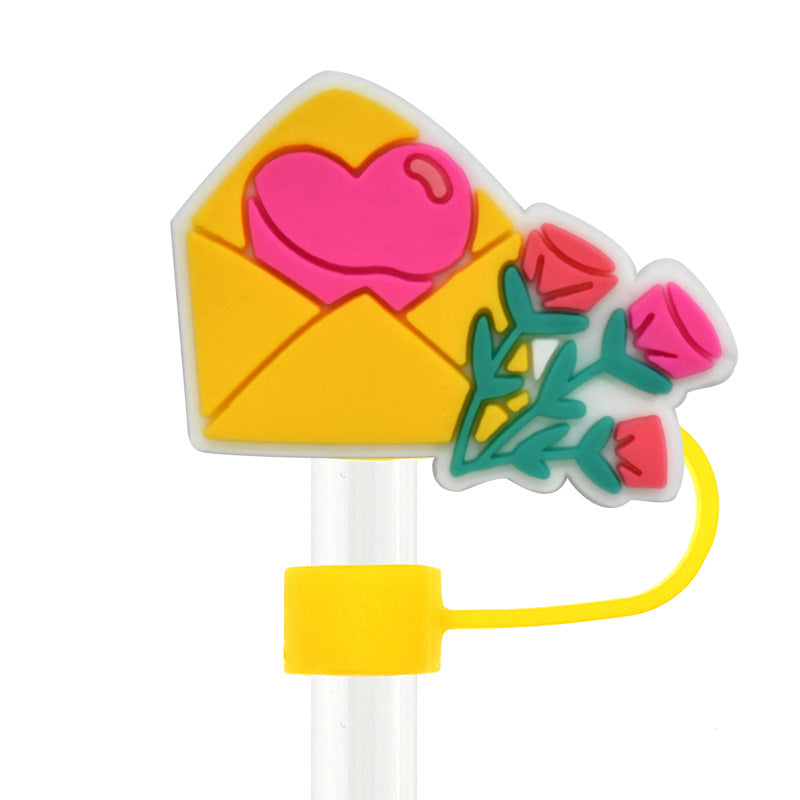 Wholesale Random 100pcs Valentine' s Day  Universal 10mm Reusable Soft Glue Straw Tube Cap