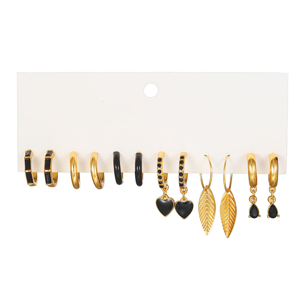 Wholesale Gothic Metallic Leaf Heart Alloy Earrings Set of 6