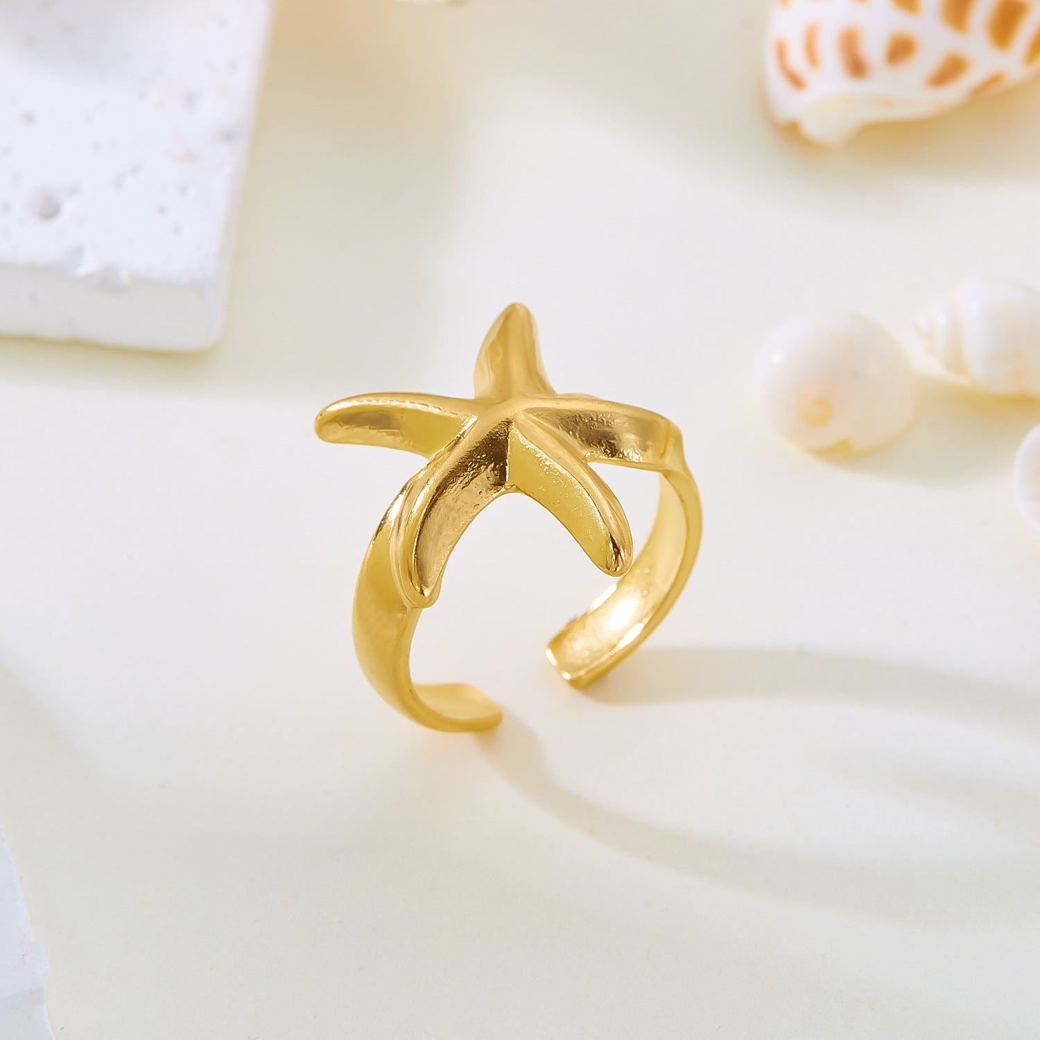 Wholesale Real gold electroplated non-fading butterfly shell starfish versatile ring