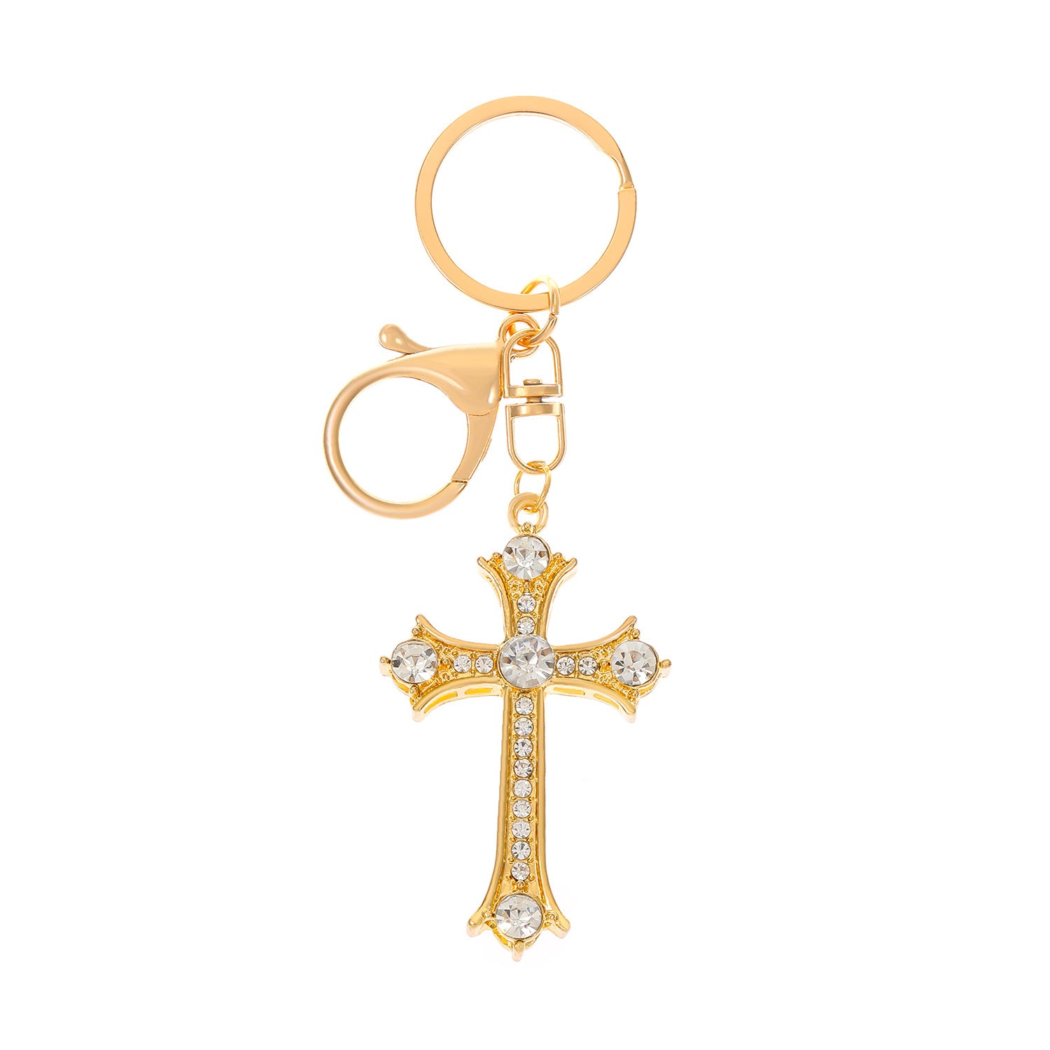 Wholesale Gold-plated rhinestone cross keychain
