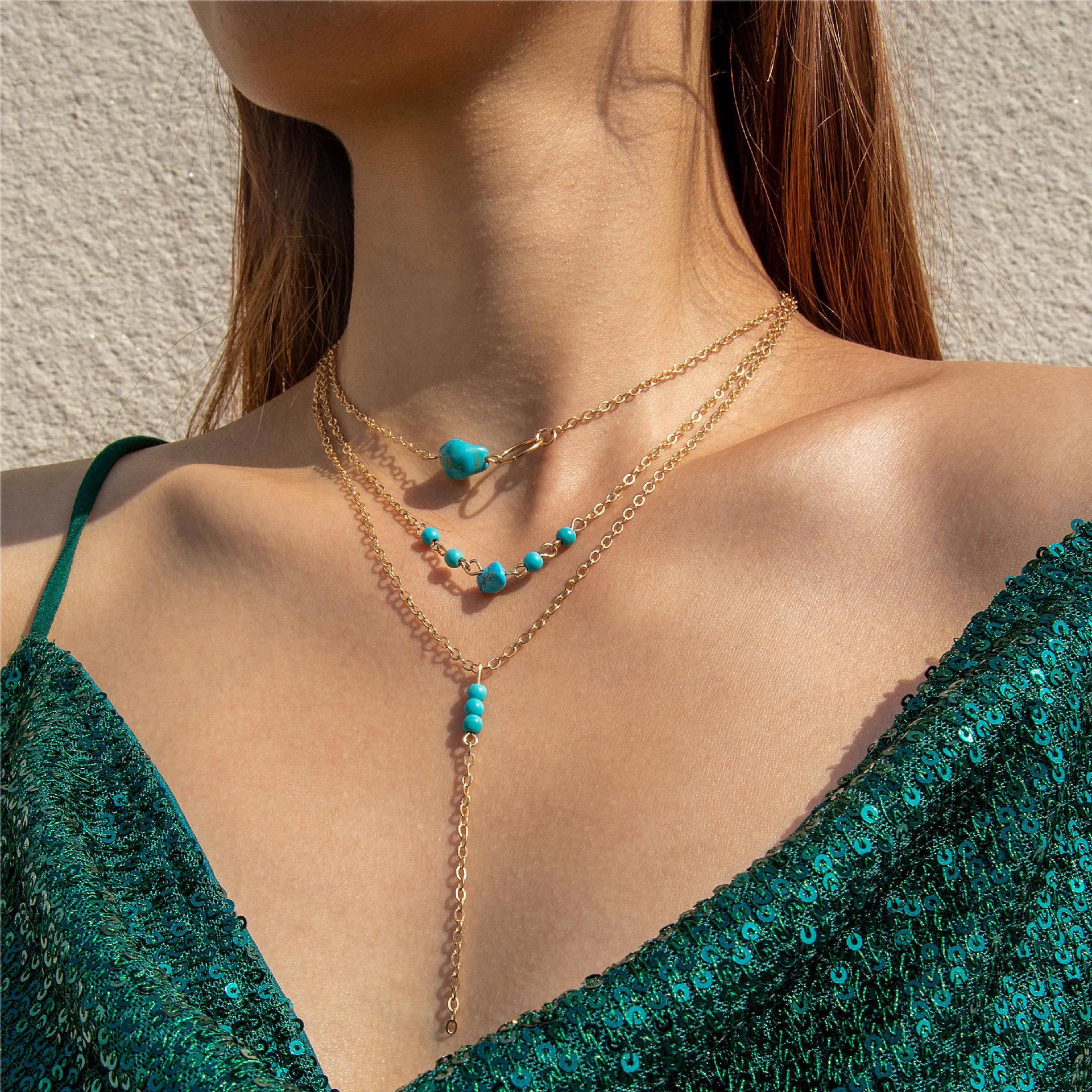 Wholesale Bohemian Style Vintage Turquoise Flower Necklace