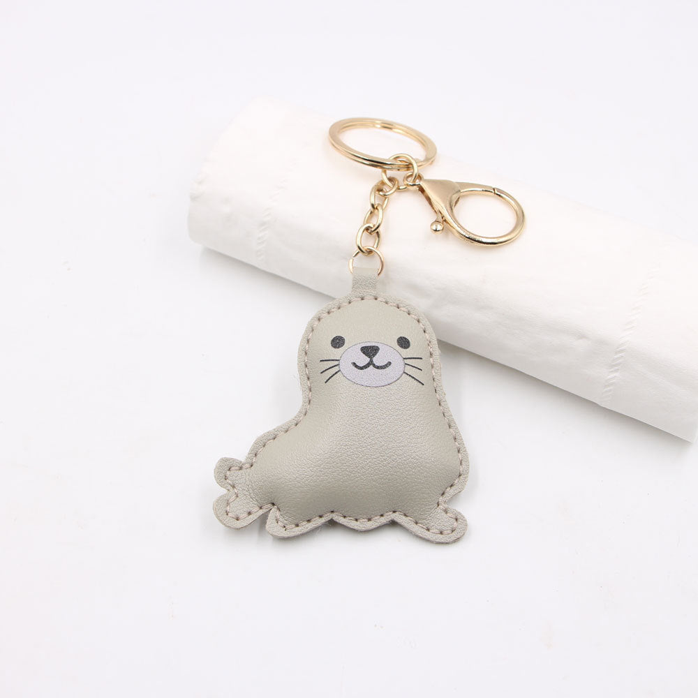 Wholesale Faux Leather Stuffed Sea Lion Keychain Bag Charm Car Key Accessory Cute Gift